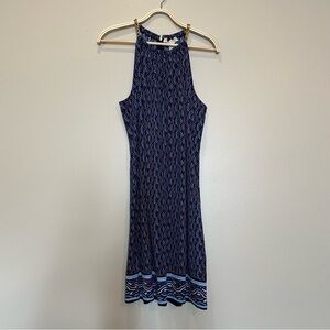 Michael Kors Blue Patterned Dress with Gold Chain Straps